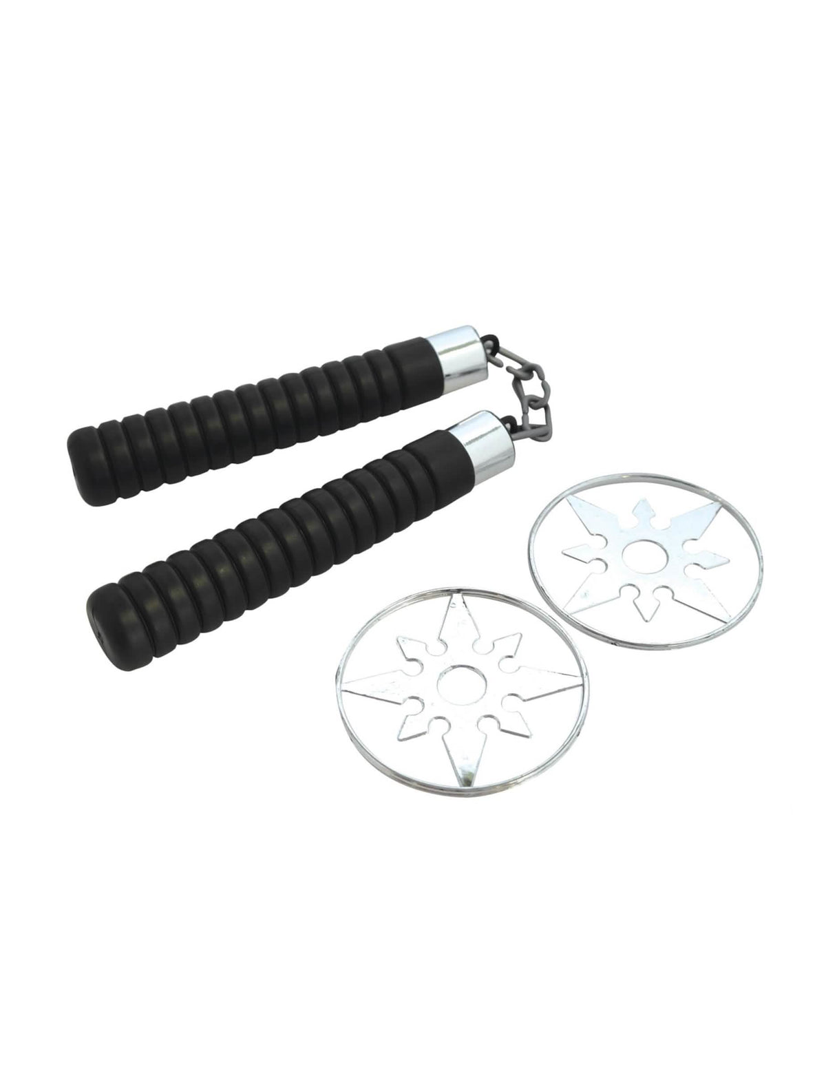 Nunchakus e shurikens de plástico para criança preto e prateado