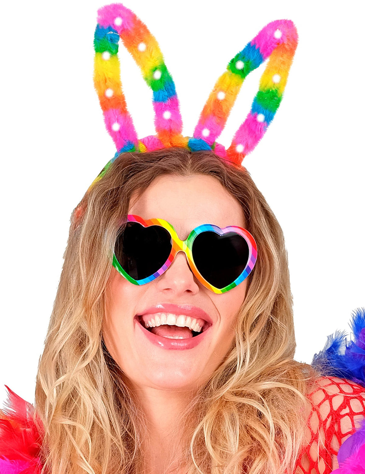 Oreilles de lapin arc-en-ciel pour femme lumineuses