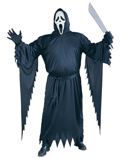 Déguisement Scream™ pour homme noir avec masque blanc et couteau