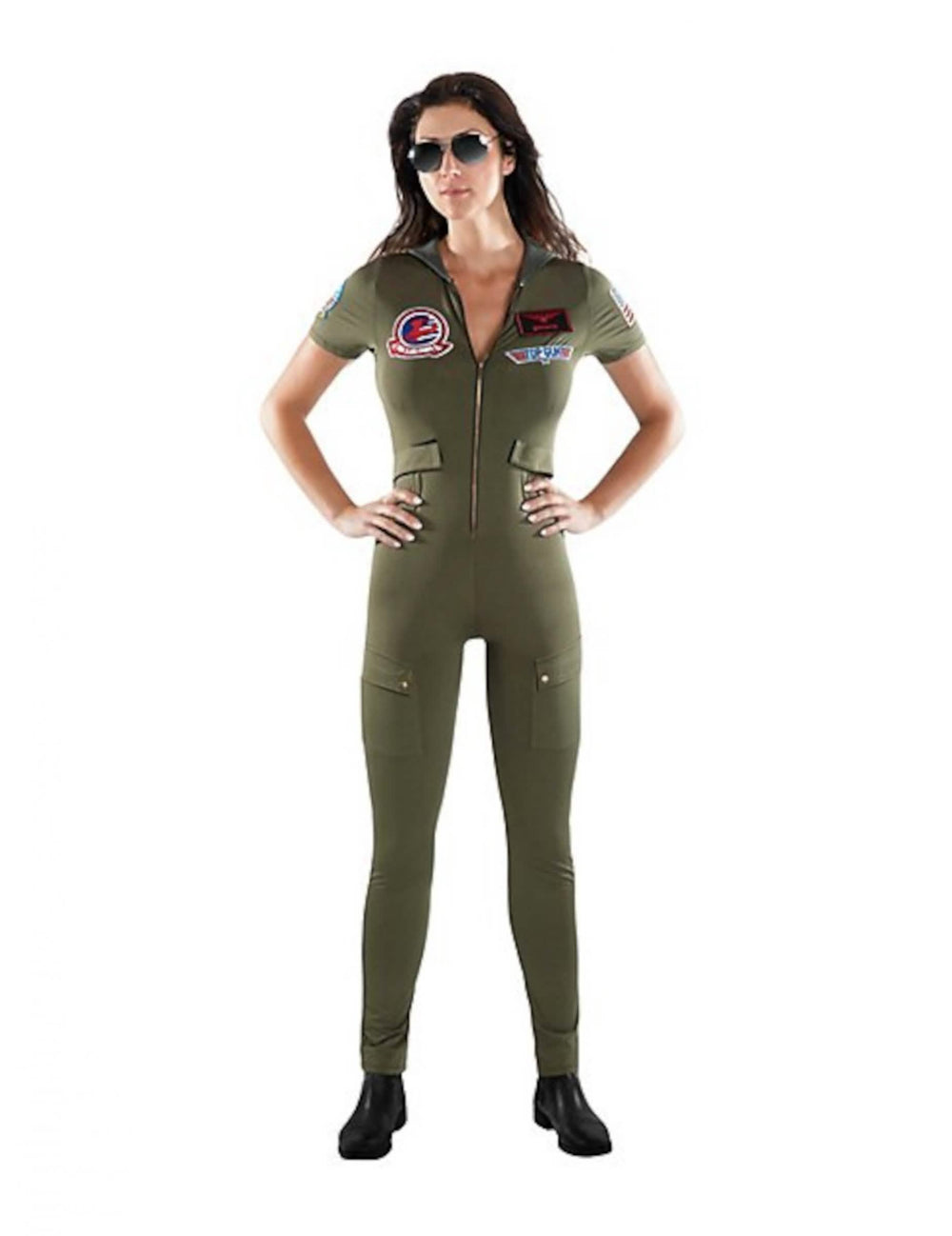 Fato-macacão Top Gun para adulto verde caqui com emblemas