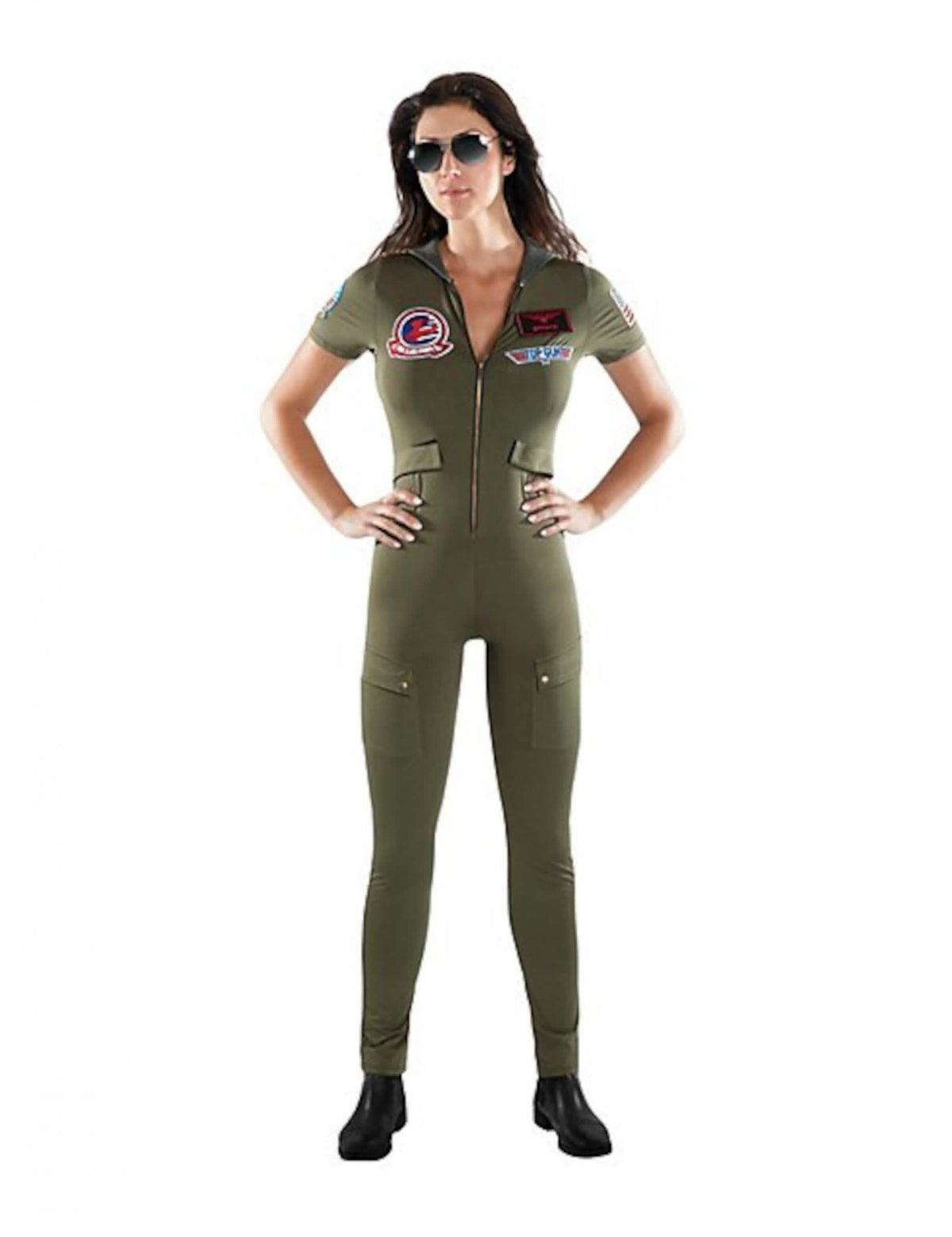 Fato-macacão Top Gun para adulto verde caqui com emblemas