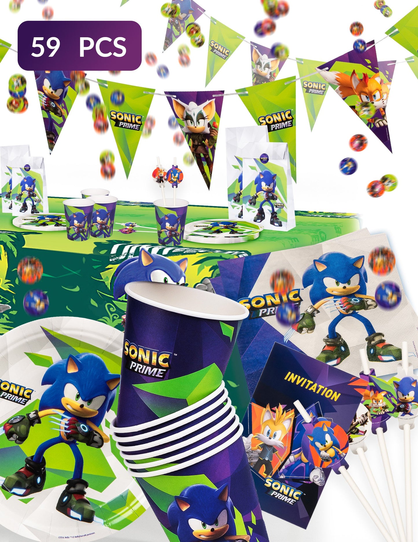 Maxi kit anniversaire Sonic pour enfant 59 pièces bleu et vert