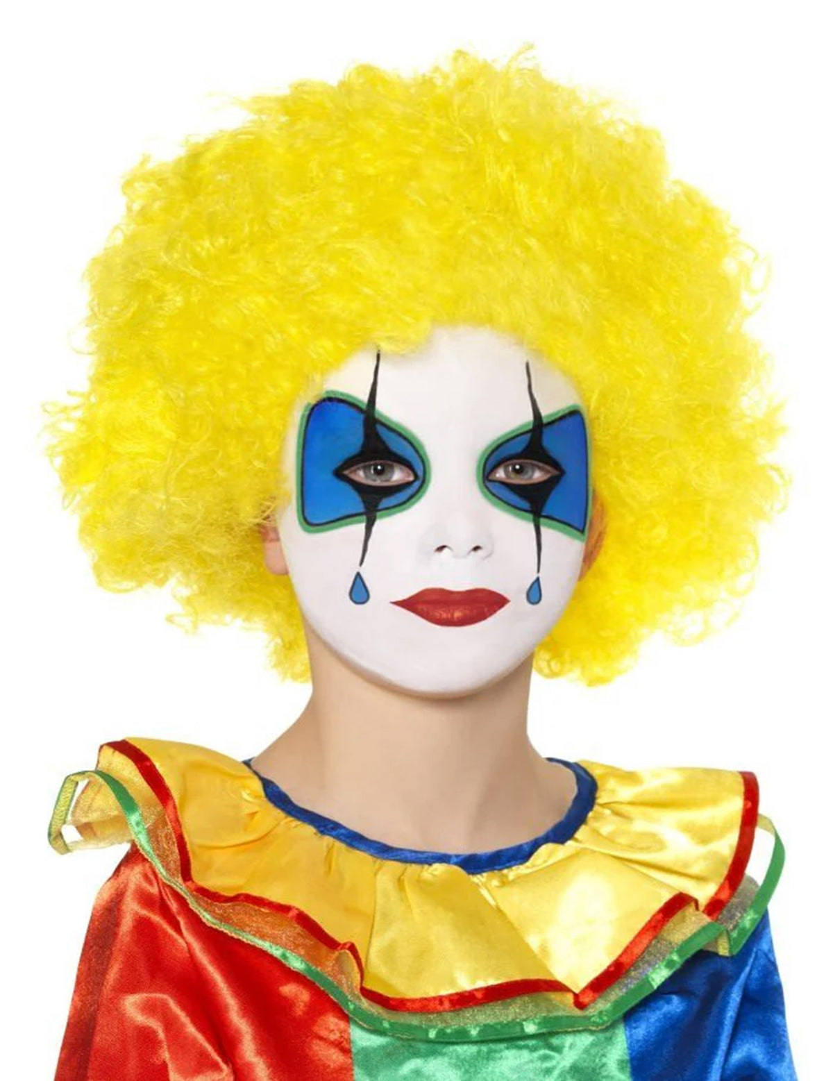 Exemple de maquillage de clown triste avec perruque jaune de la palette de maquillage effets spéciaux pour adulte et enfant