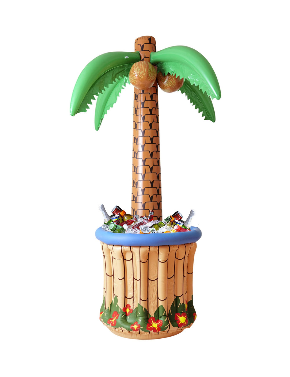 Palmier gonflable tropical pour fête marron et vert avec bac à glaçons