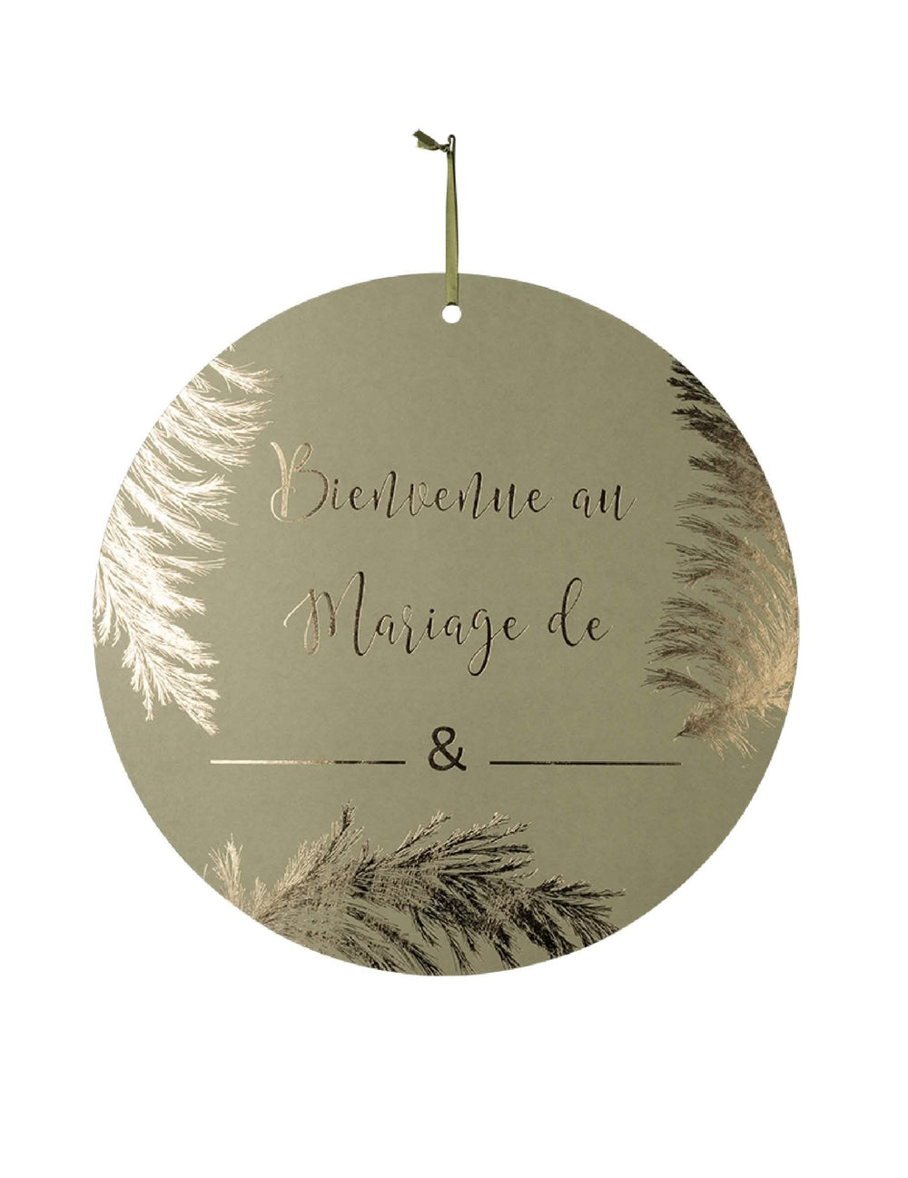Placa de cartão Bem-vindos ao casamento de para casamento cáqui e dourado dourado para personalizar