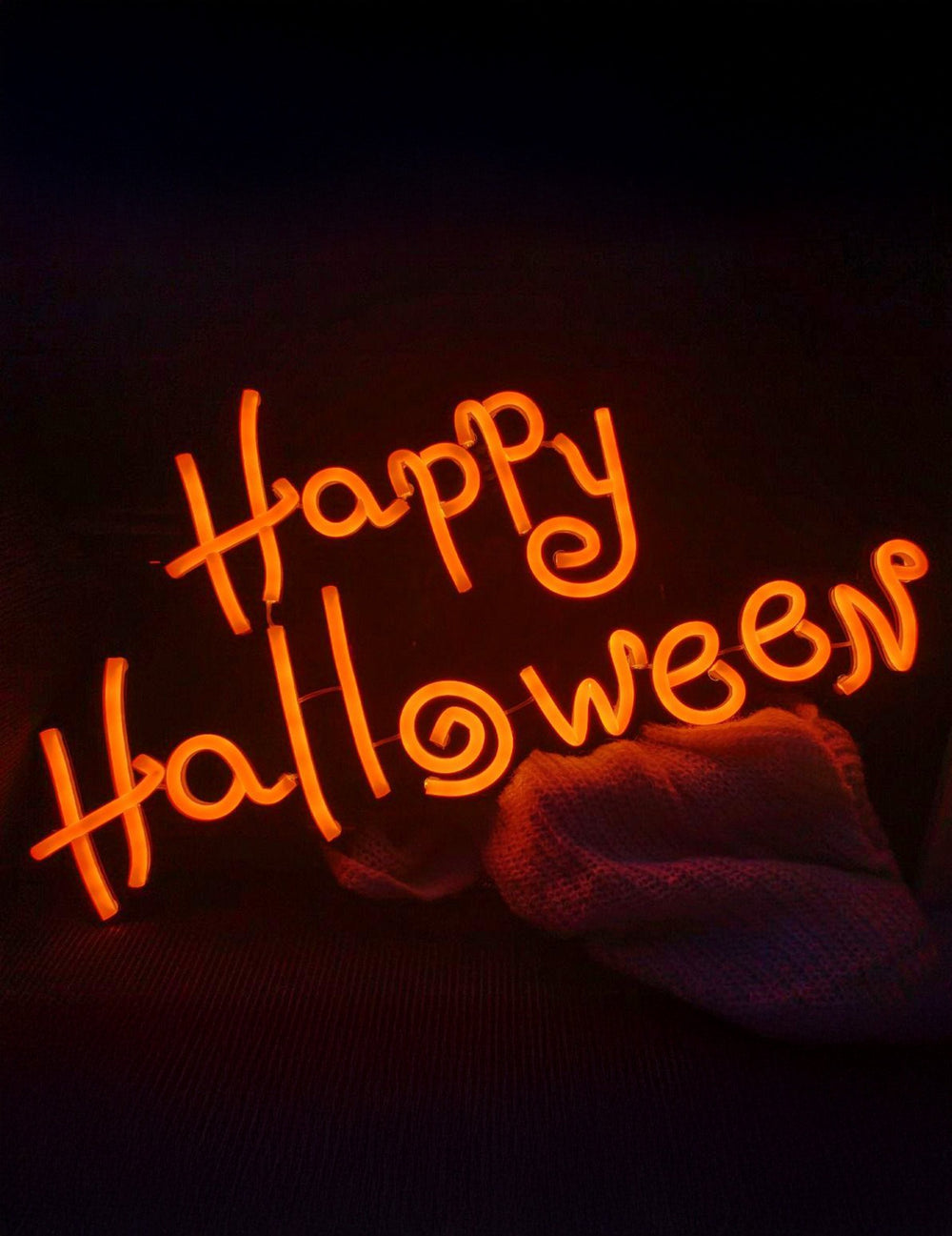Panneau néon Happy Halloween pour décoration orange