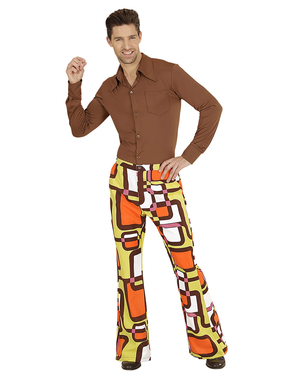 Calças groovy geométricas anos 70' homem