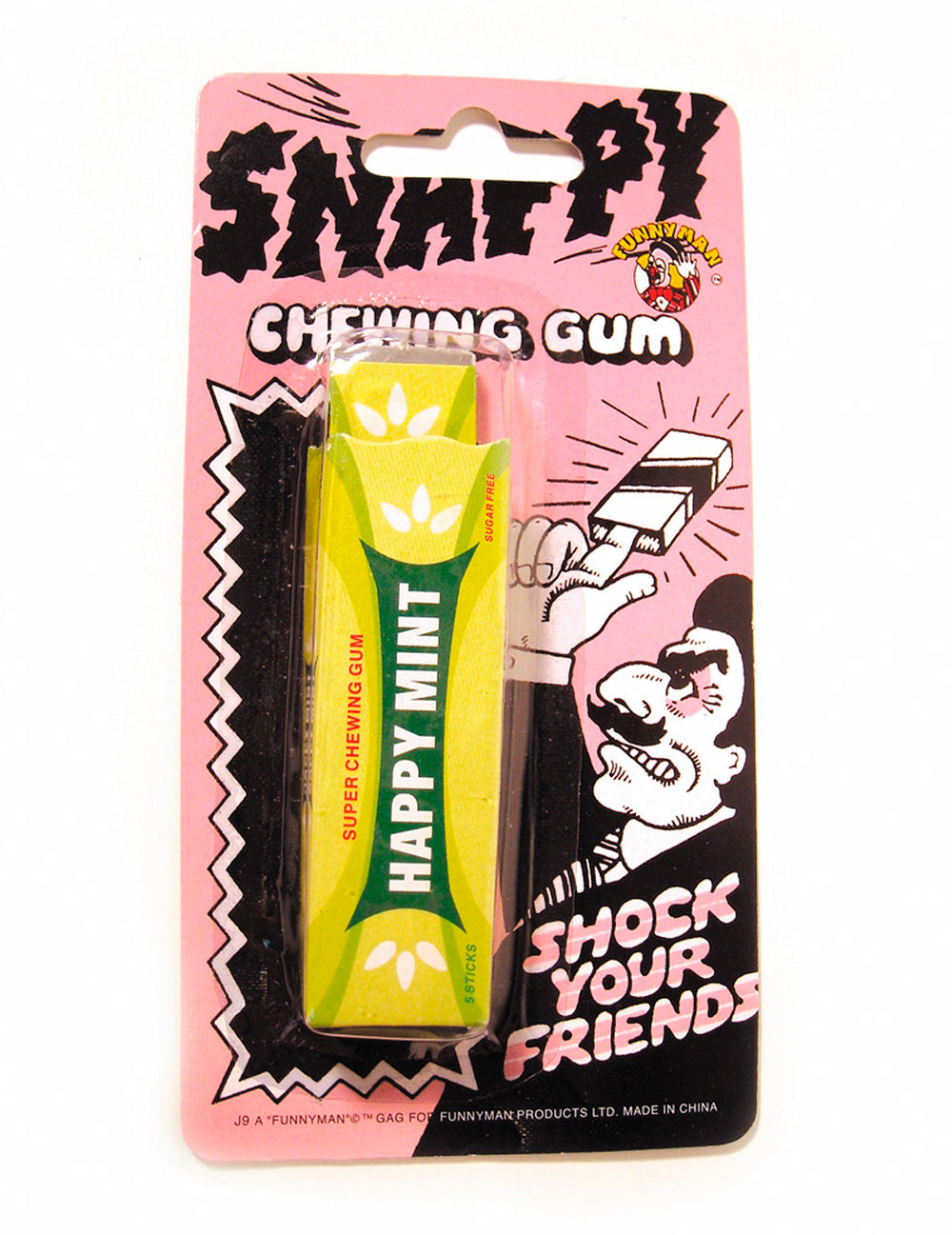 Vue de face de l'emballage du paquet de chewing-gum claque doigt farces et attrapes