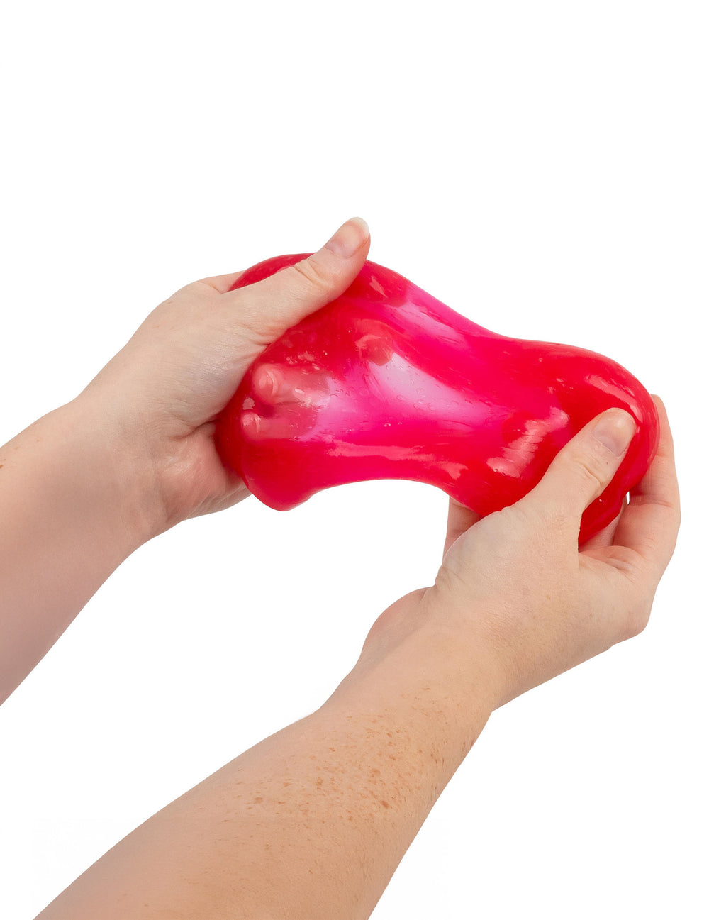 Démonstration de l'élasticité de la pâte à prout humoristique rouge