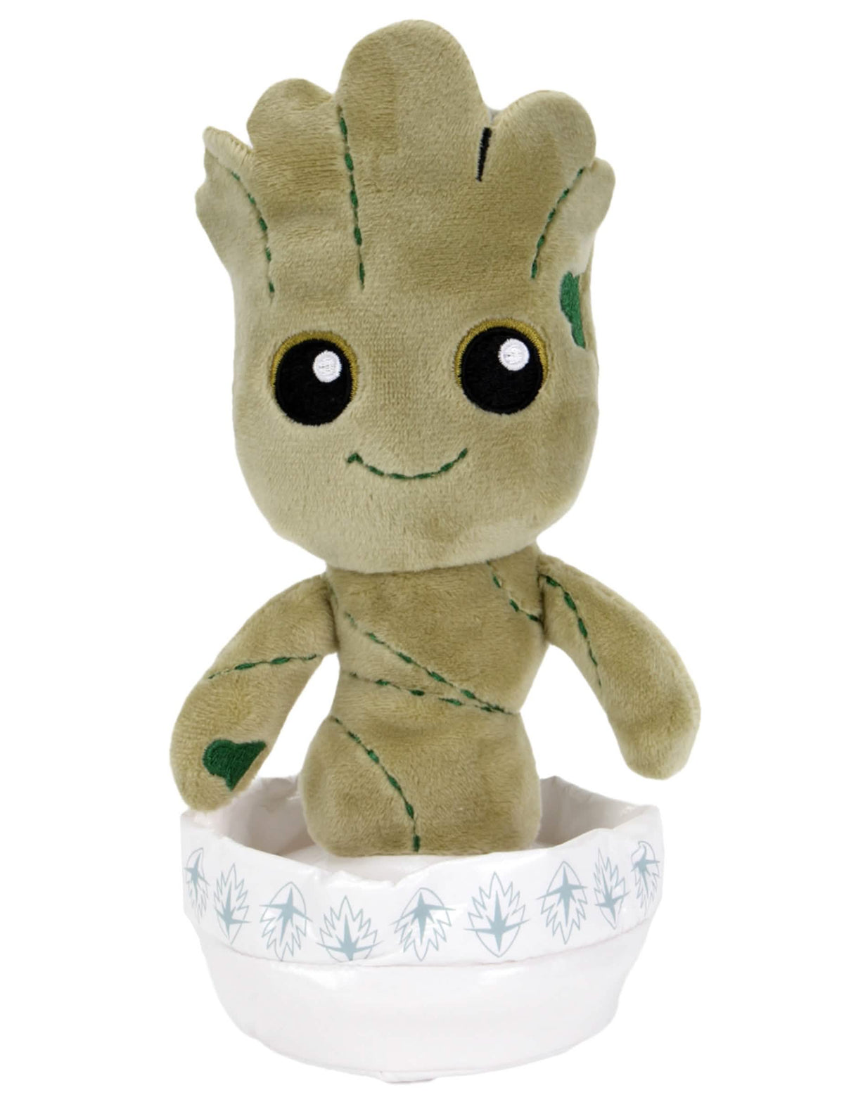 Peluche Baby Groot pour enfant marron et vert avec pot blanc à motifs