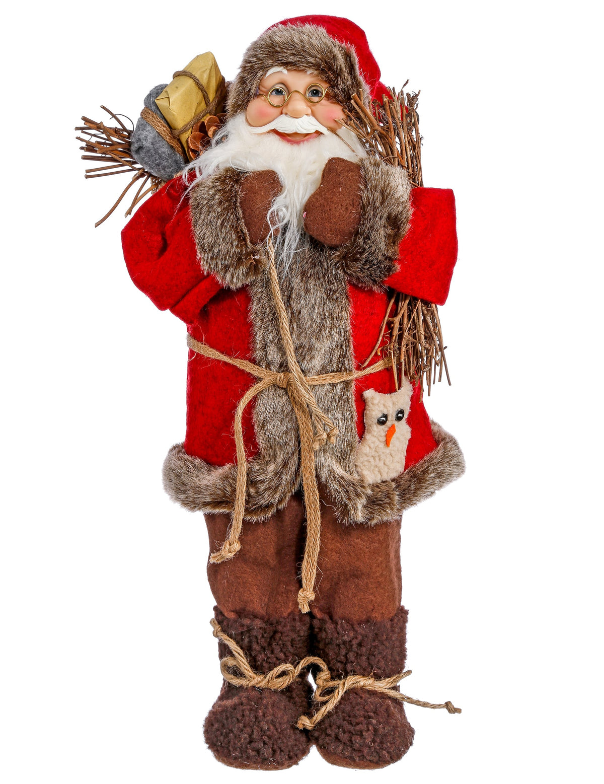 Vue de face du Père Noël debout pour décoration rouge