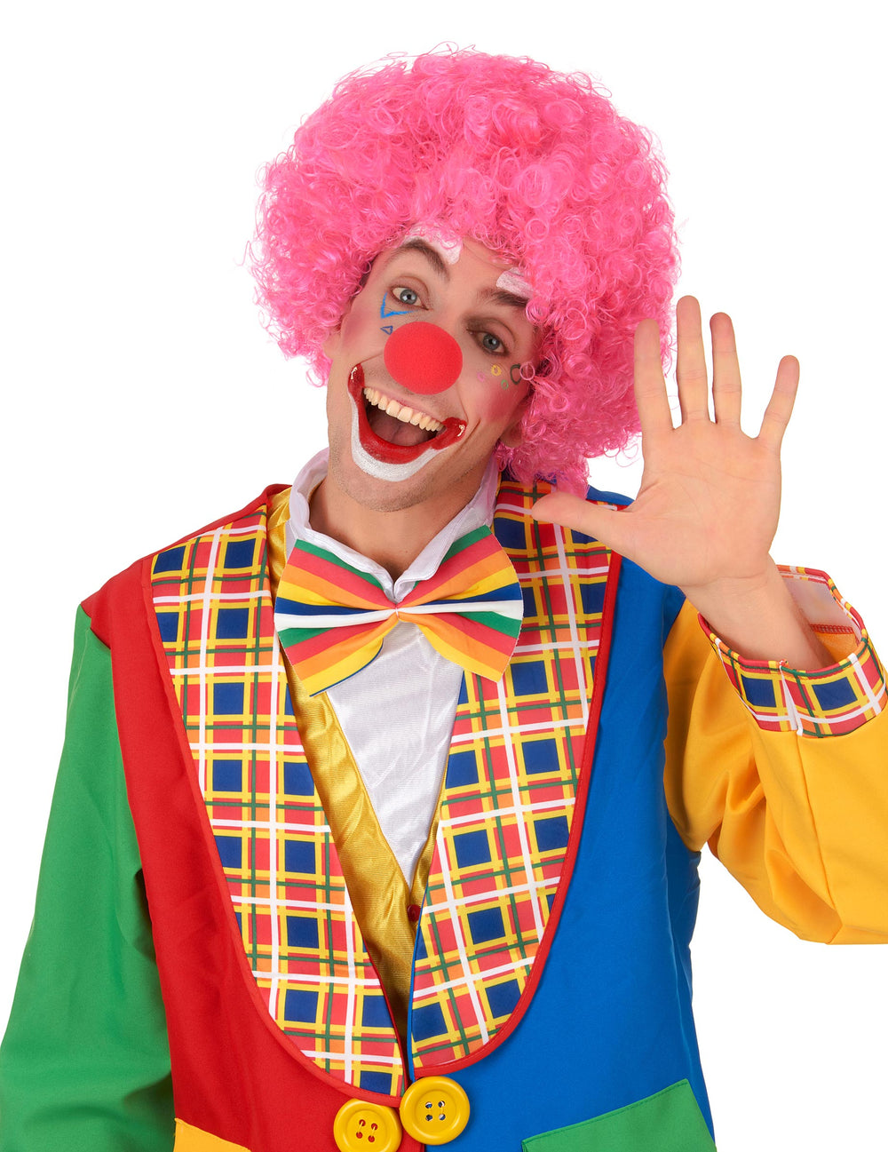 Vue de face de la perruque clown pour adulte