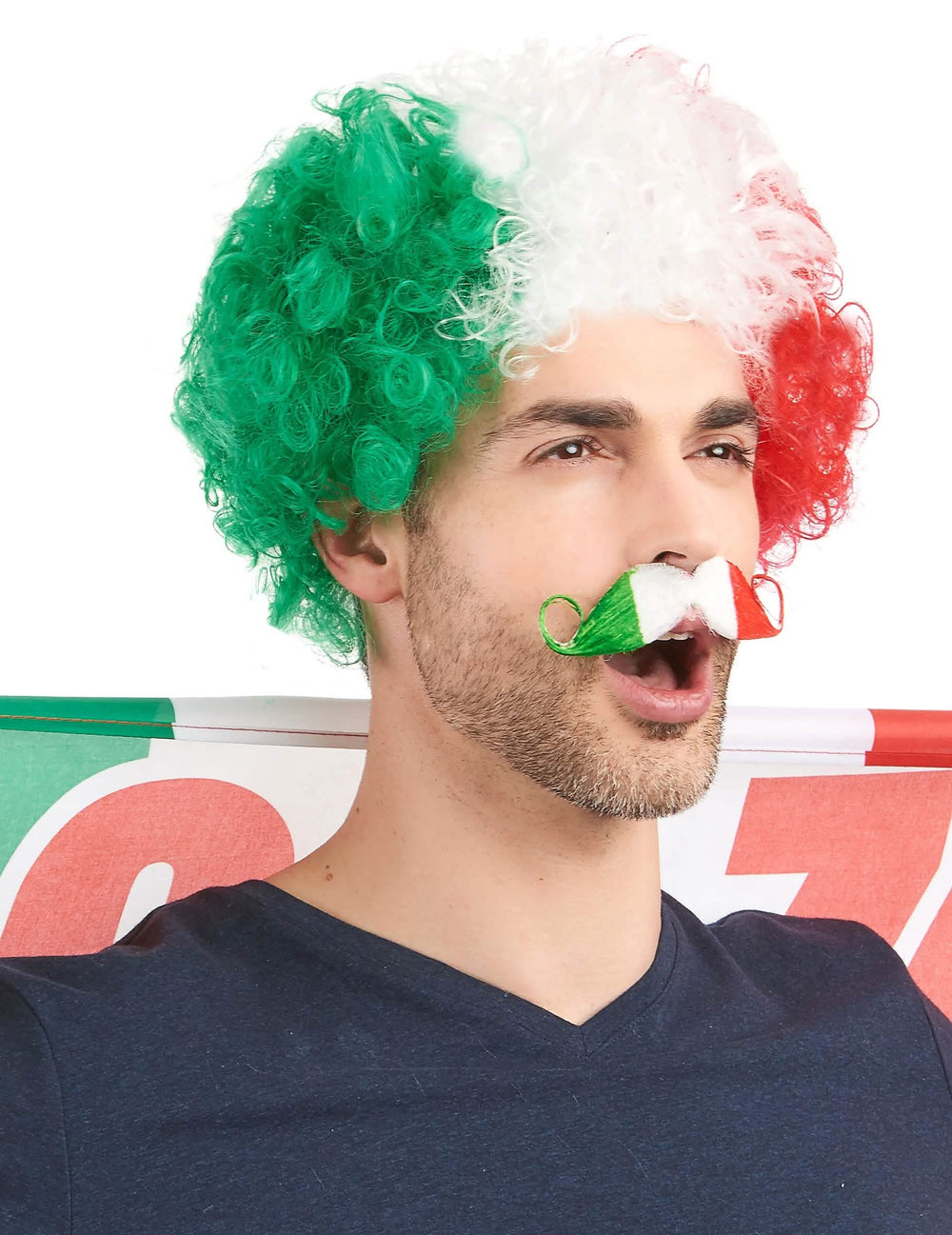 peruca afro itália para adulto verde branco vermelho