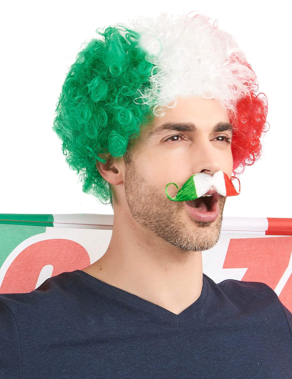 peruca afro itália para adulto verde branco vermelho