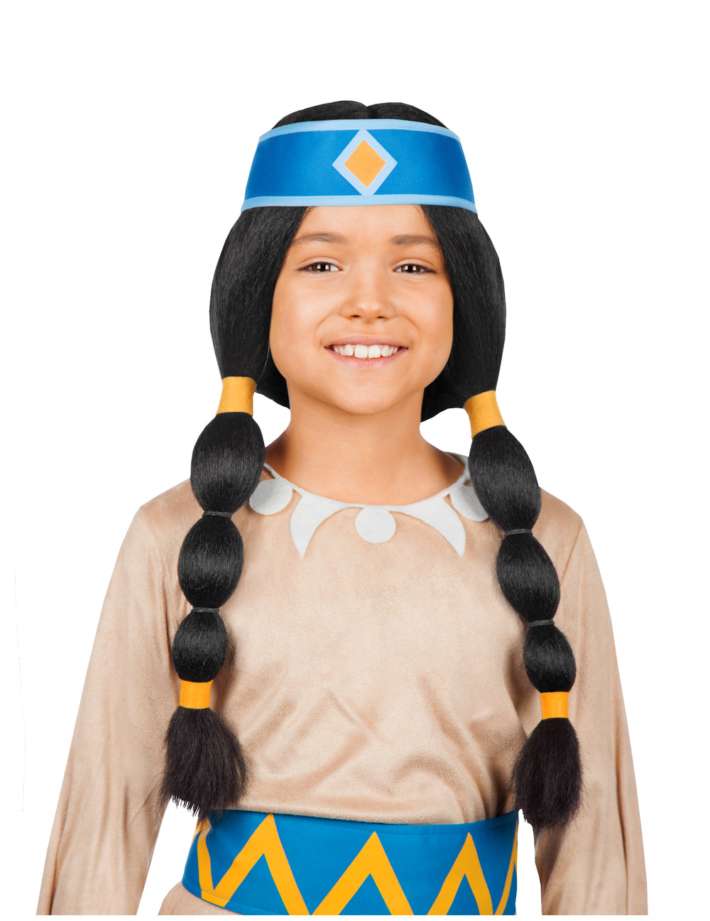 Perruque Arc-en-Ciel Yakari pour enfant noire avec tresses et bandeau bleu