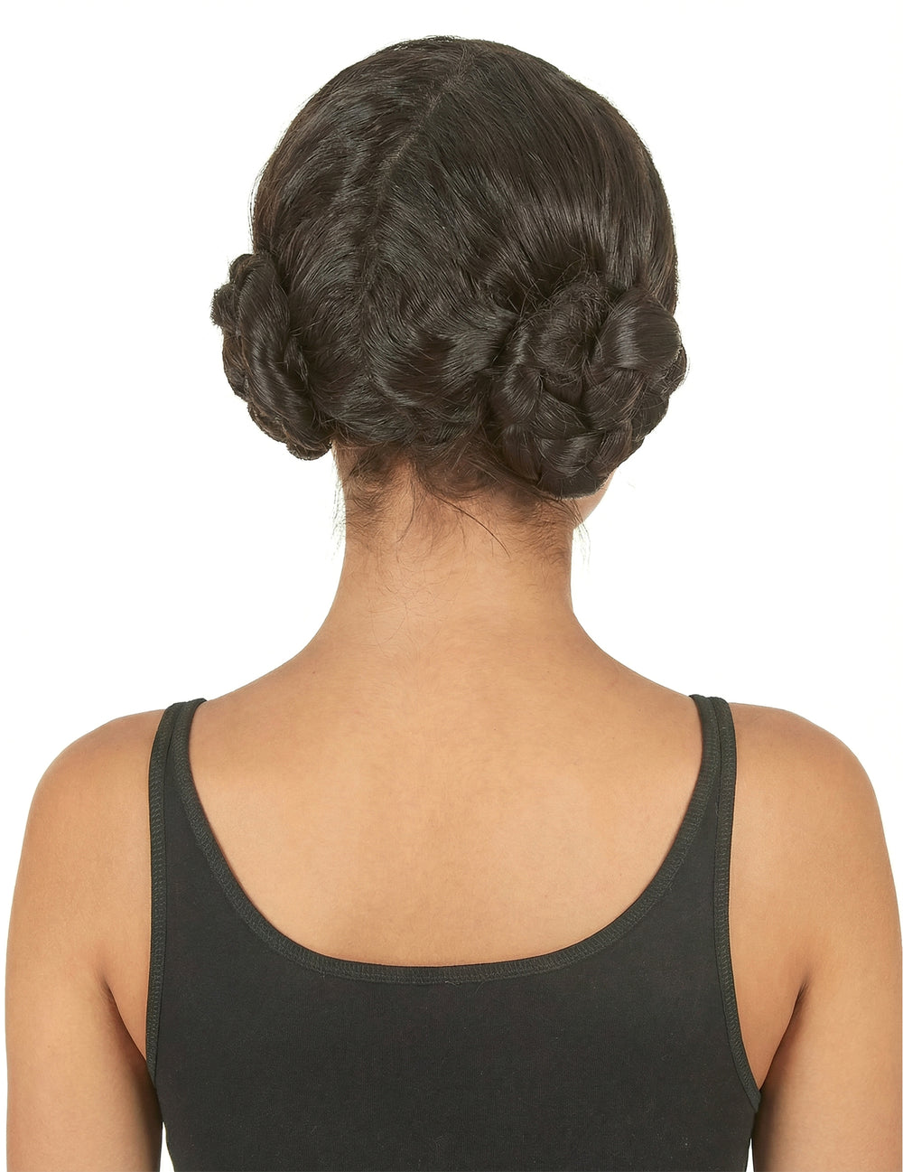 Vue de dos de la perruque avec chignon pour femme