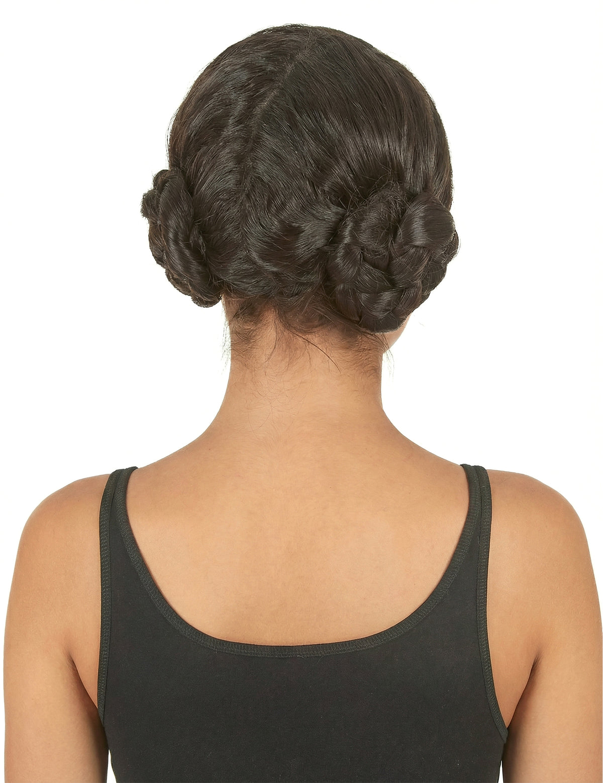 Vue de dos de la perruque avec chignon pour femme