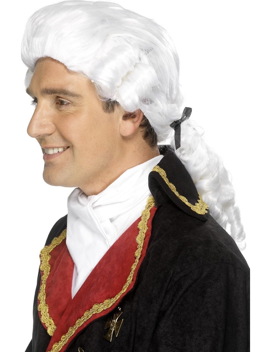 Perruque baroque pour adulte blanche avec boucles et ruban noir