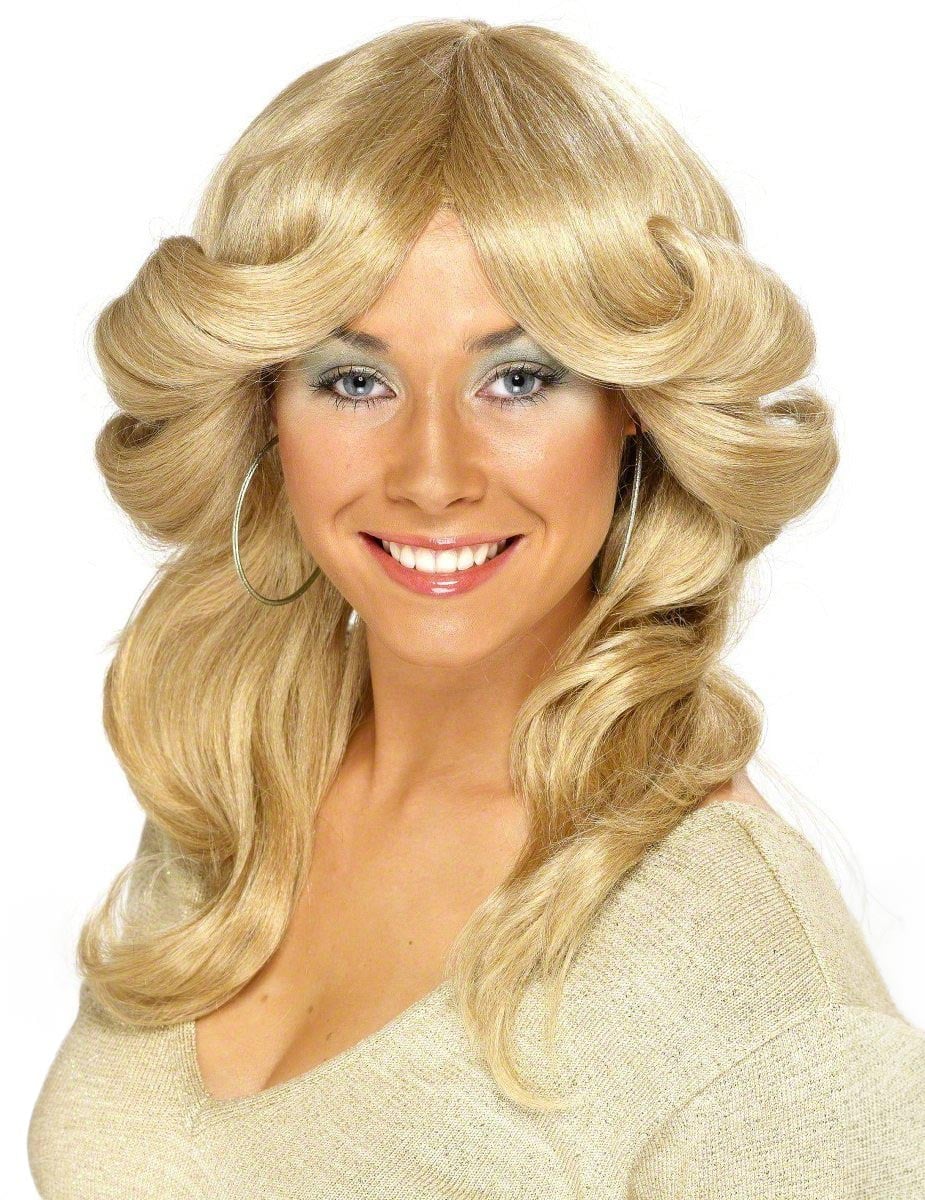 Perruque années 70 pour femme blonde à brushing volumineux