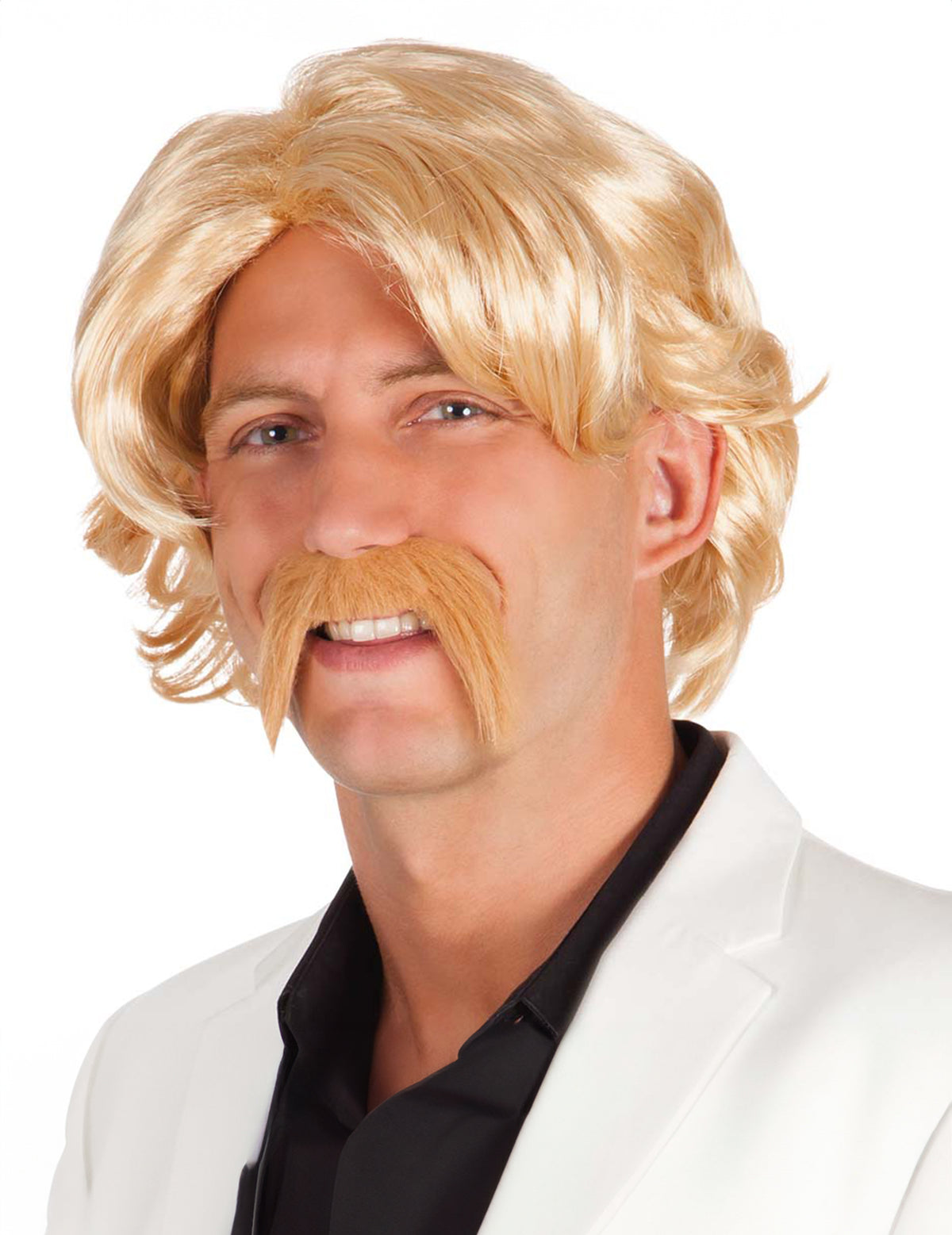 Perruque avec moustache pour homme blonde