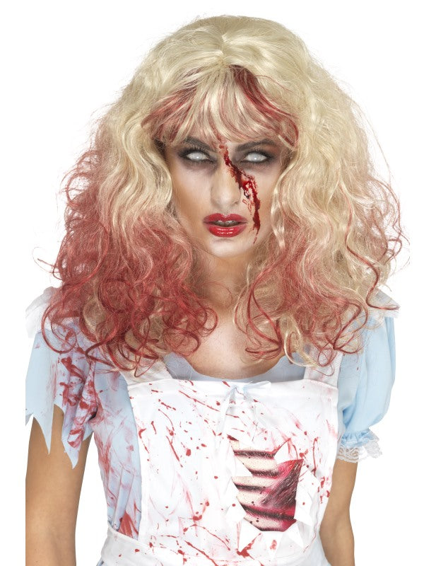 Perruque blonde ensanglantée Halloween pour femme blonde et rouge