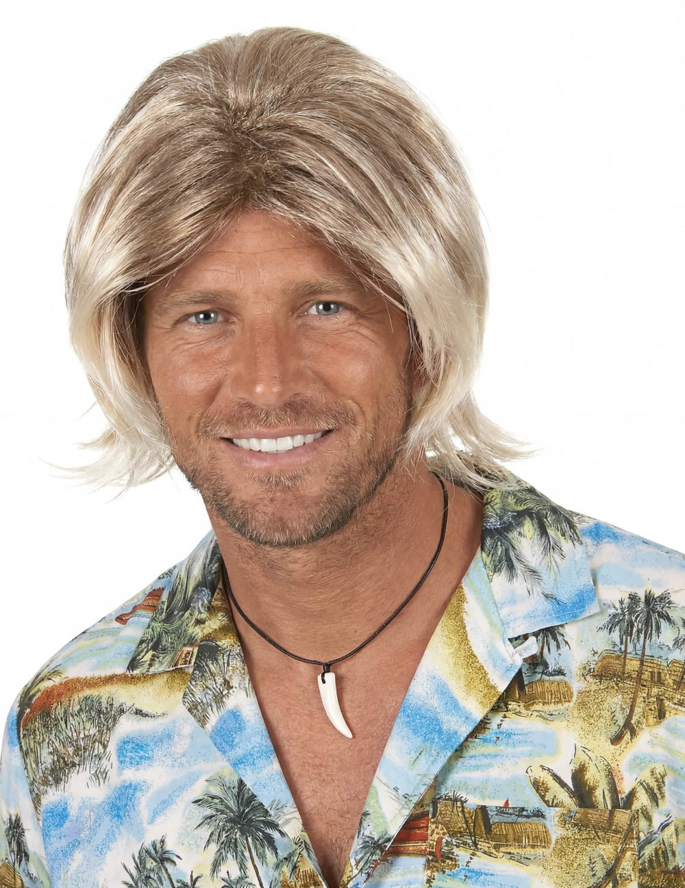 Peruca de surfista para homem loura média-longa