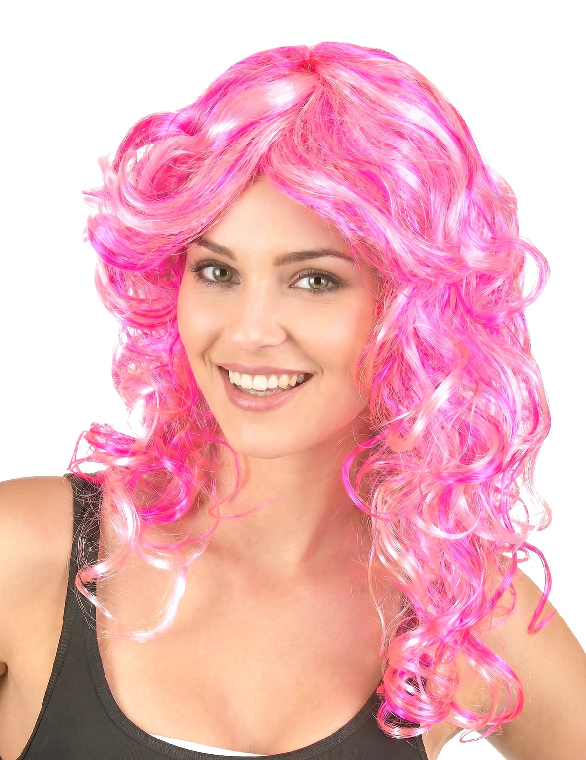 Peruca encaracolada cor-de-rosa mulher