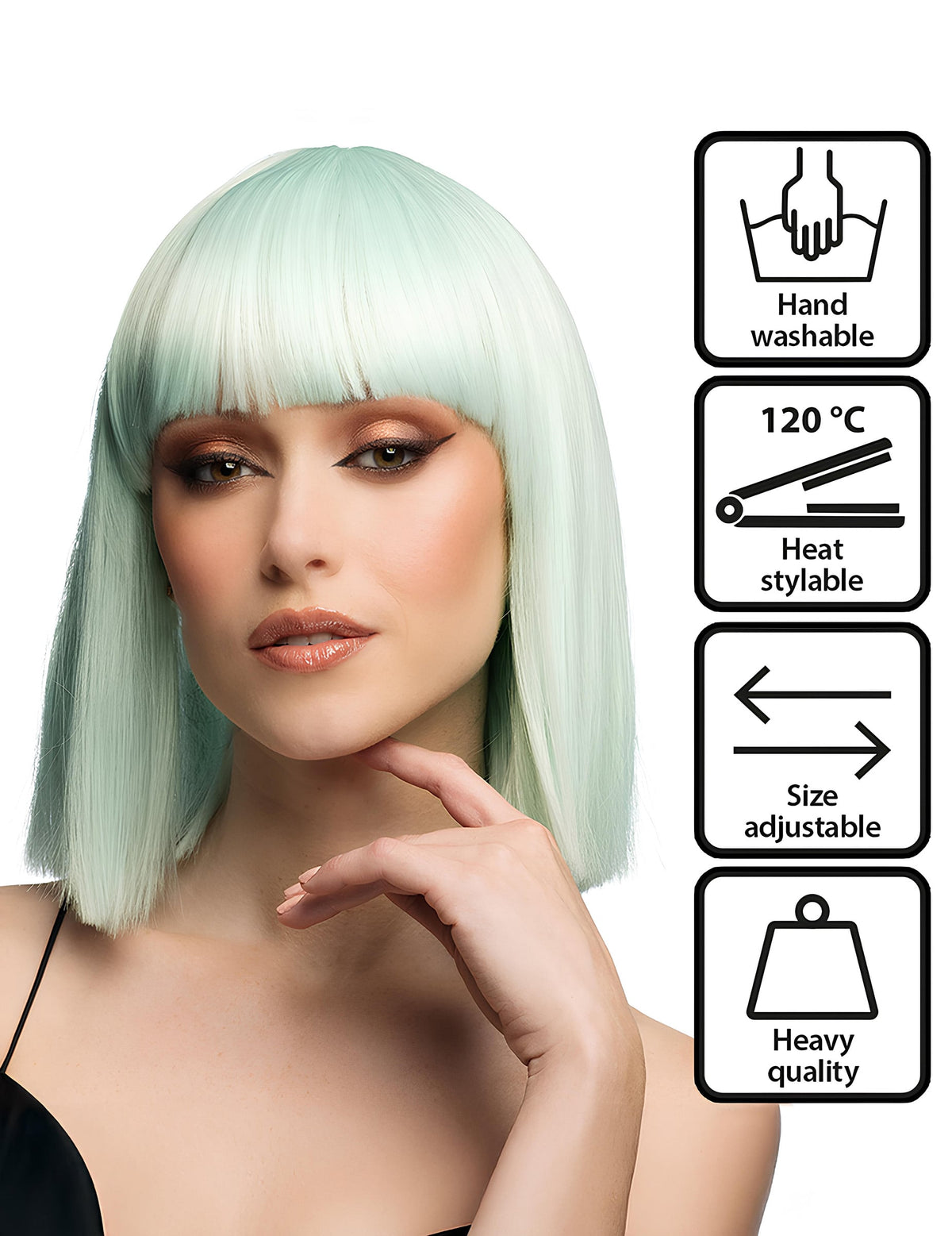 Peruca luxuosa em tom pastel menta para adulto