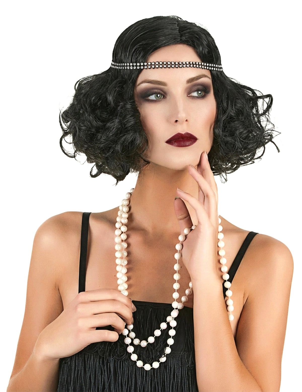 Perruque charleston pour femme noire courte et ondulée