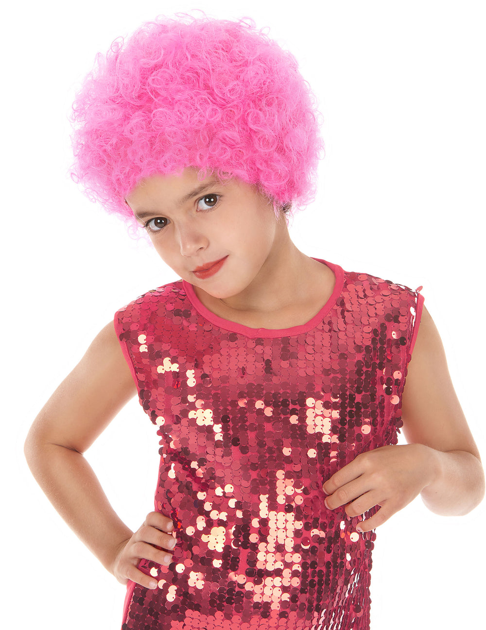 Perruque disco pour enfant rose