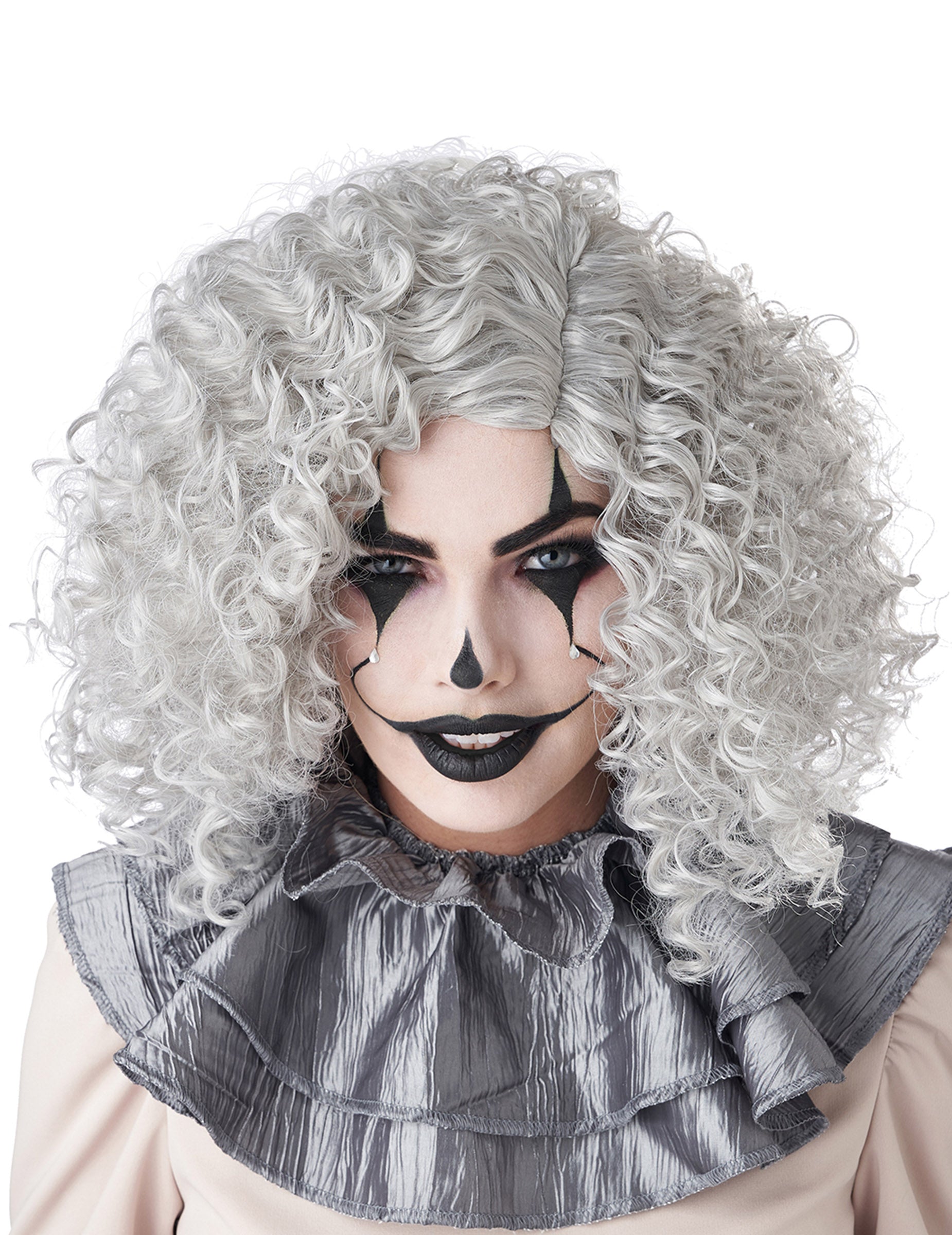 Perruque clown pour adulte grise frisée