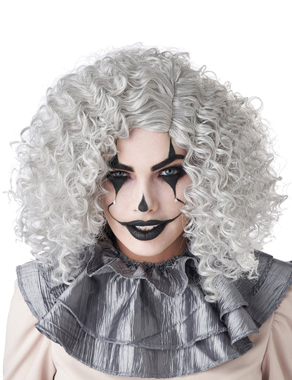Perruque clown pour adulte grise frisée