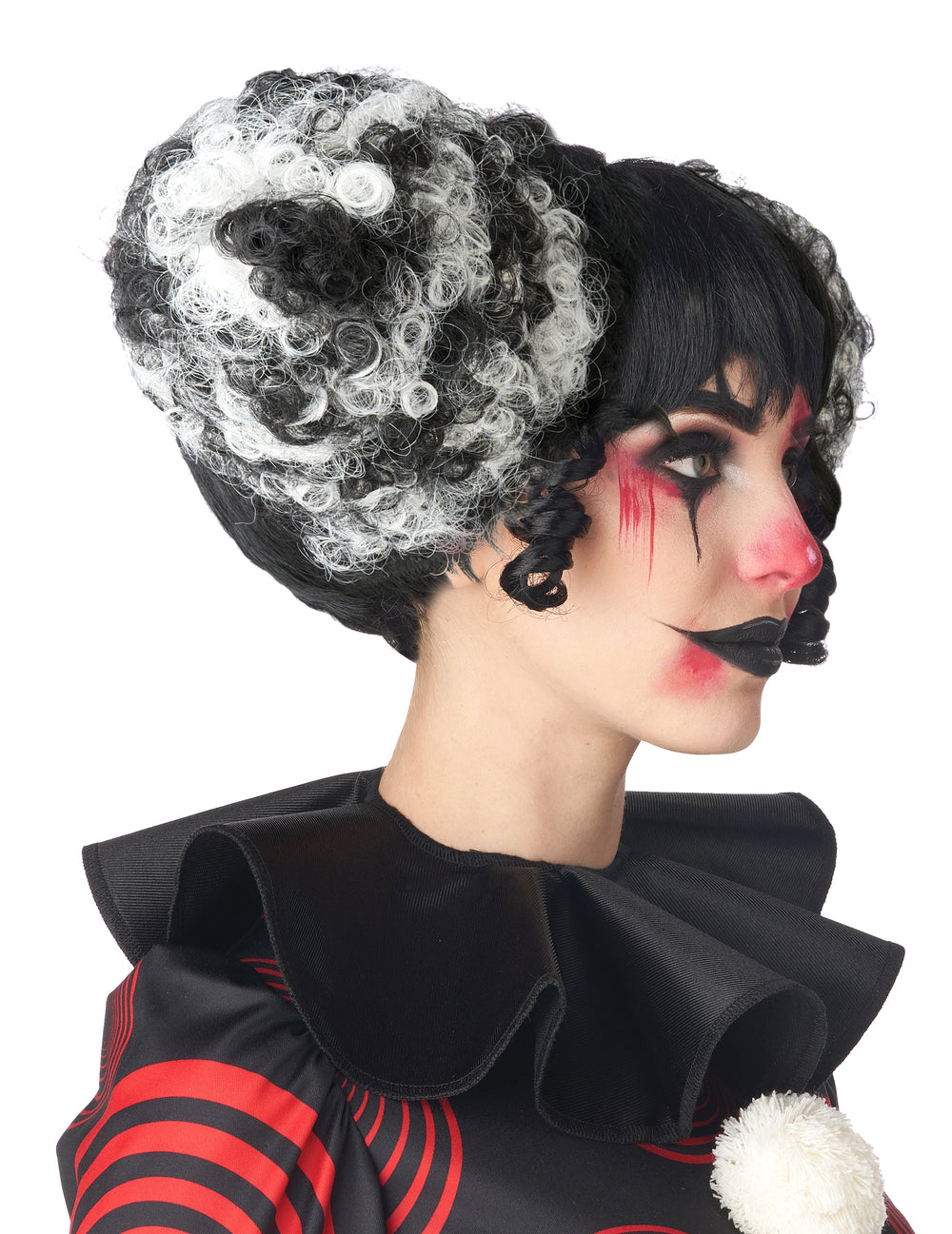 Vue de profil de la perruque de clown maléfique