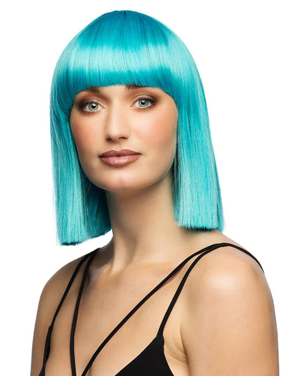 Peruca penteável quadrada azul-turquesa luxo mulher
