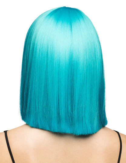 Peruca penteável quadrada azul-turquesa luxo mulher