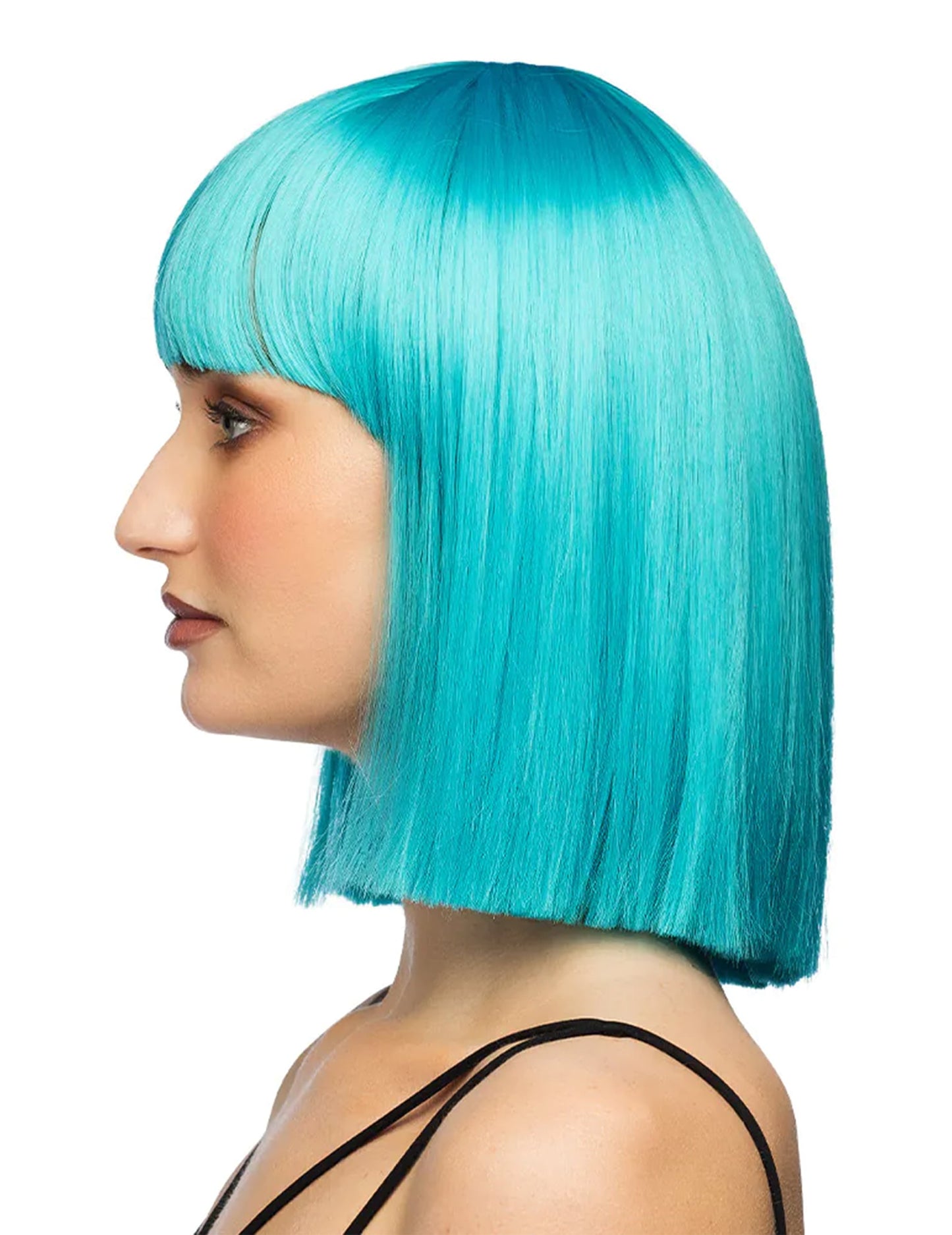 Peruca penteável quadrada azul-turquesa luxo mulher