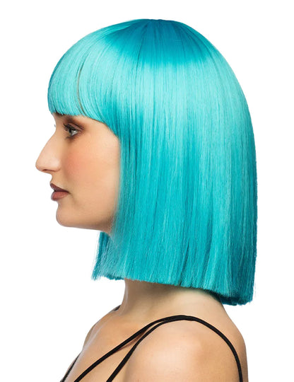 Peruca penteável quadrada azul-turquesa luxo mulher