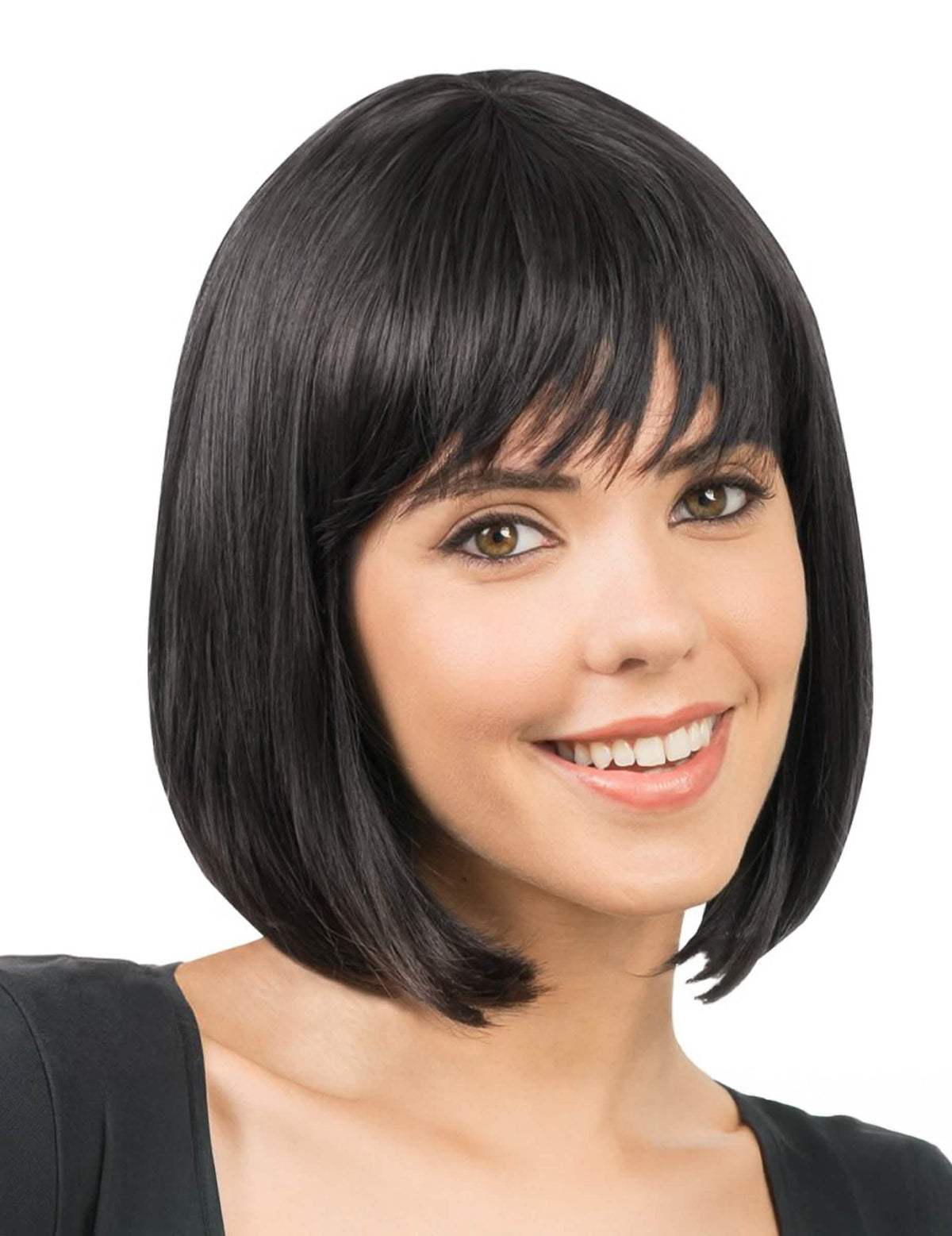 Peruca de corte chanel preta luxo para mulher
