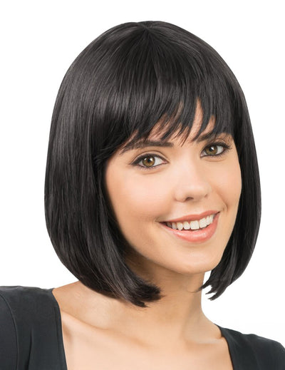 Peruca feminina de luxo preta quadrada, penteável