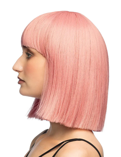 Peruca penteável quadrada rosa pastel de luxo para mulher