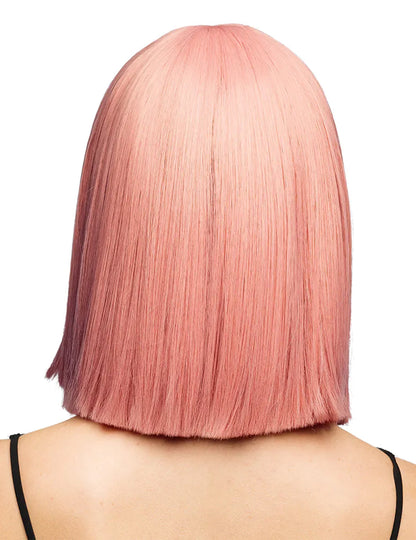 Peruca penteável quadrada rosa pastel de luxo para mulher