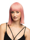 Peruca penteável quadrada rosa pastel de luxo para mulher