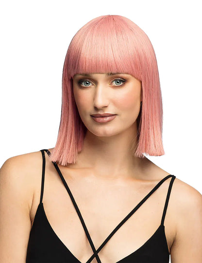 Peruca penteável quadrada rosa pastel de luxo para mulher