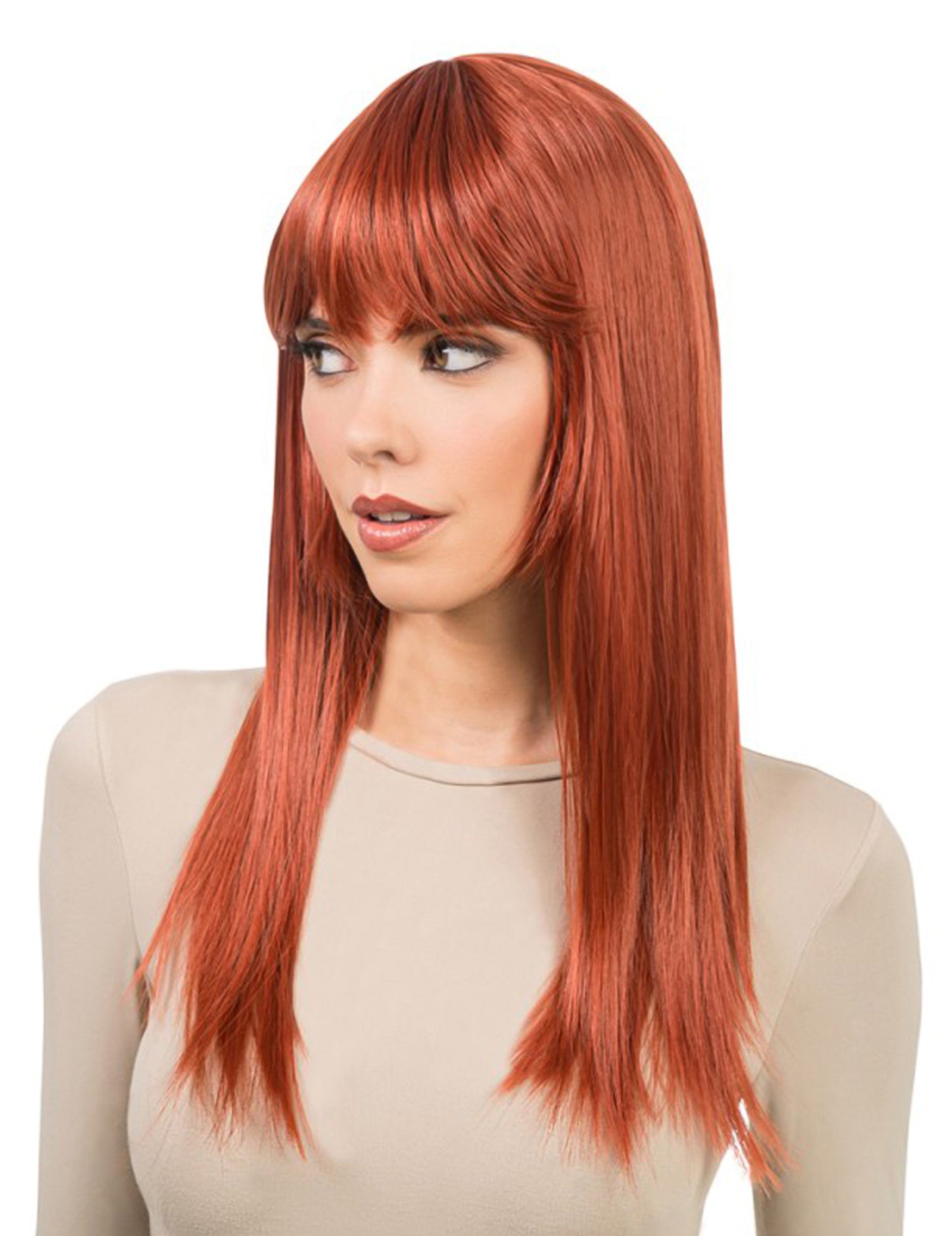Peruca comprida auburn moldável luxo para mulher