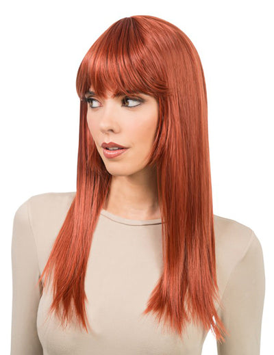 Peruca comprida auburn moldável luxo para mulher