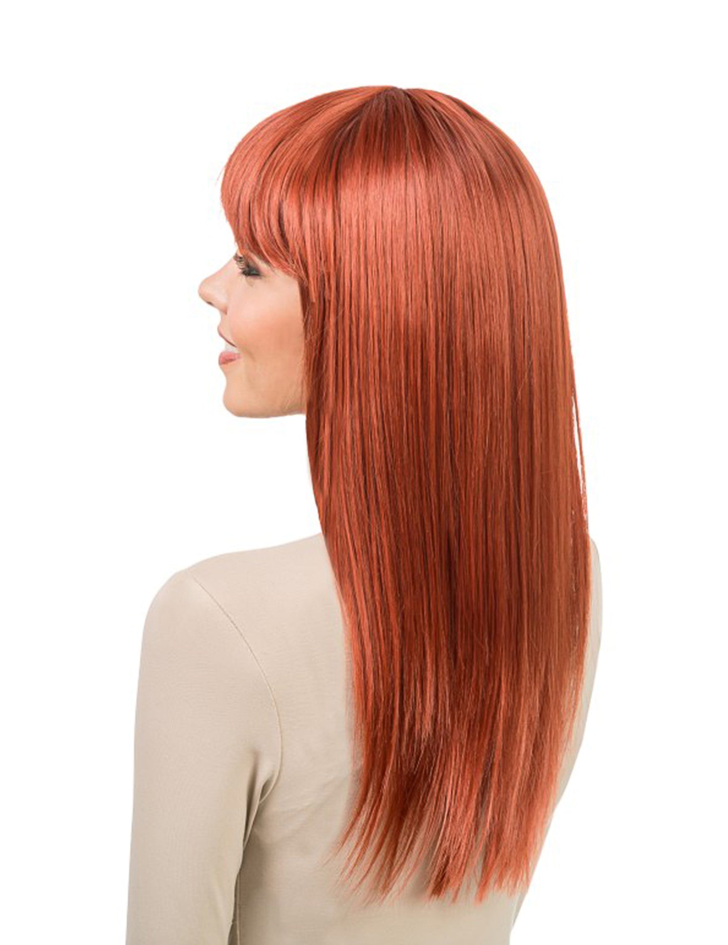 Peruca comprida auburn moldável luxo para mulher