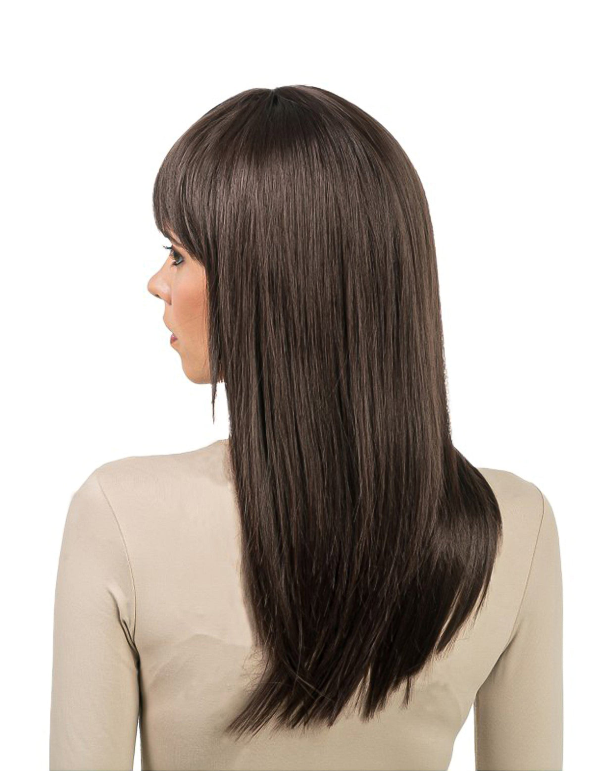 Peruca comprida castanha moldável luxo para mulher