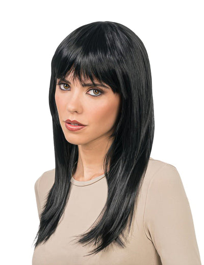 Peruca longa preta de luxo, penteável, para mulher