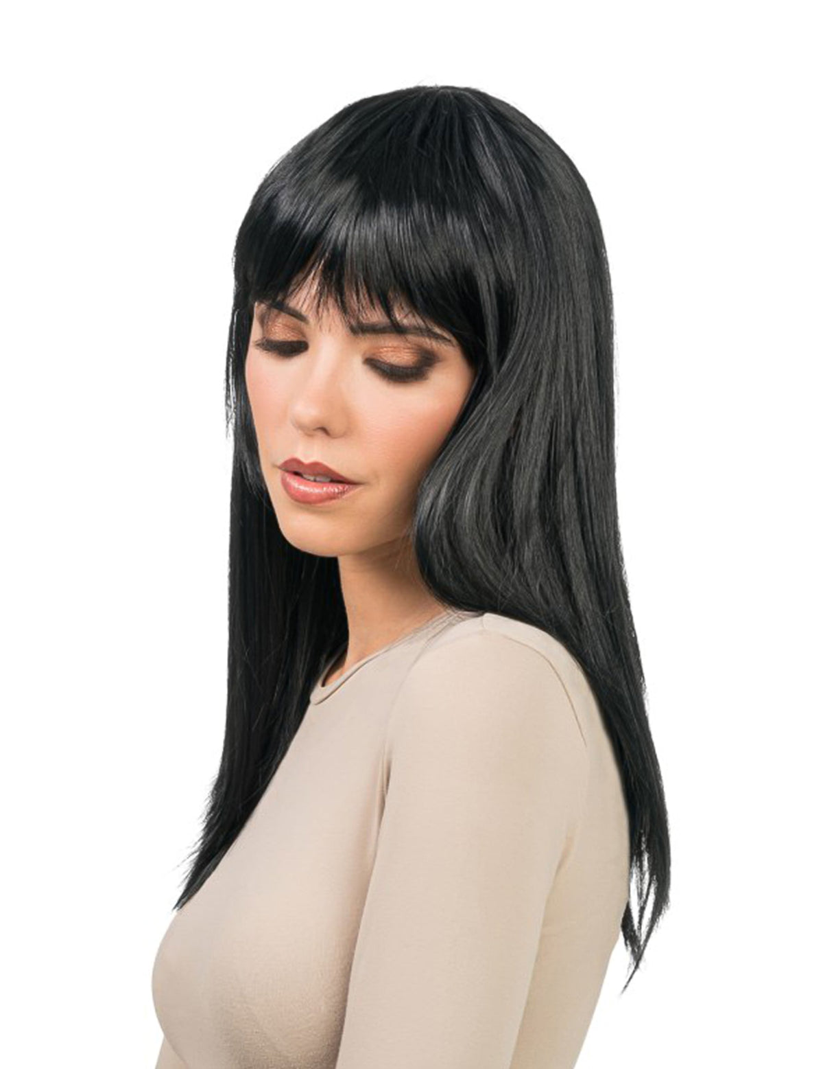 Peruca comprida preta moldável luxo para mulher