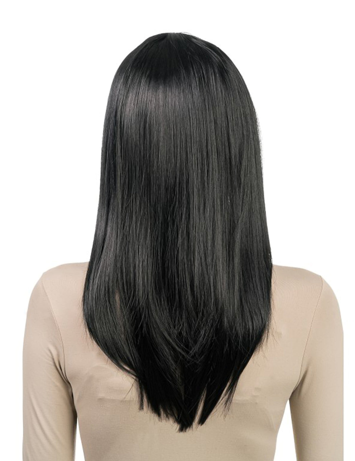 Peruca comprida preta moldável luxo para mulher